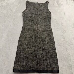 Allegory Dress Womens 4 Brown Tweed Sleeveless Shift Boat Neck Ribbon Trim Hem